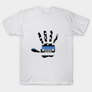 Jeep Police Blue Line Flag Hand Palm, Funny Vintage Design US Flag T-Shirt